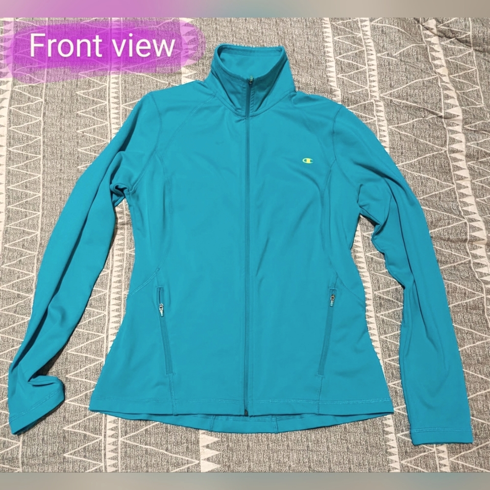 Champion Blue Teal/Turquoise Full Zip Mock Neck Running Jacket Size Medium GUC